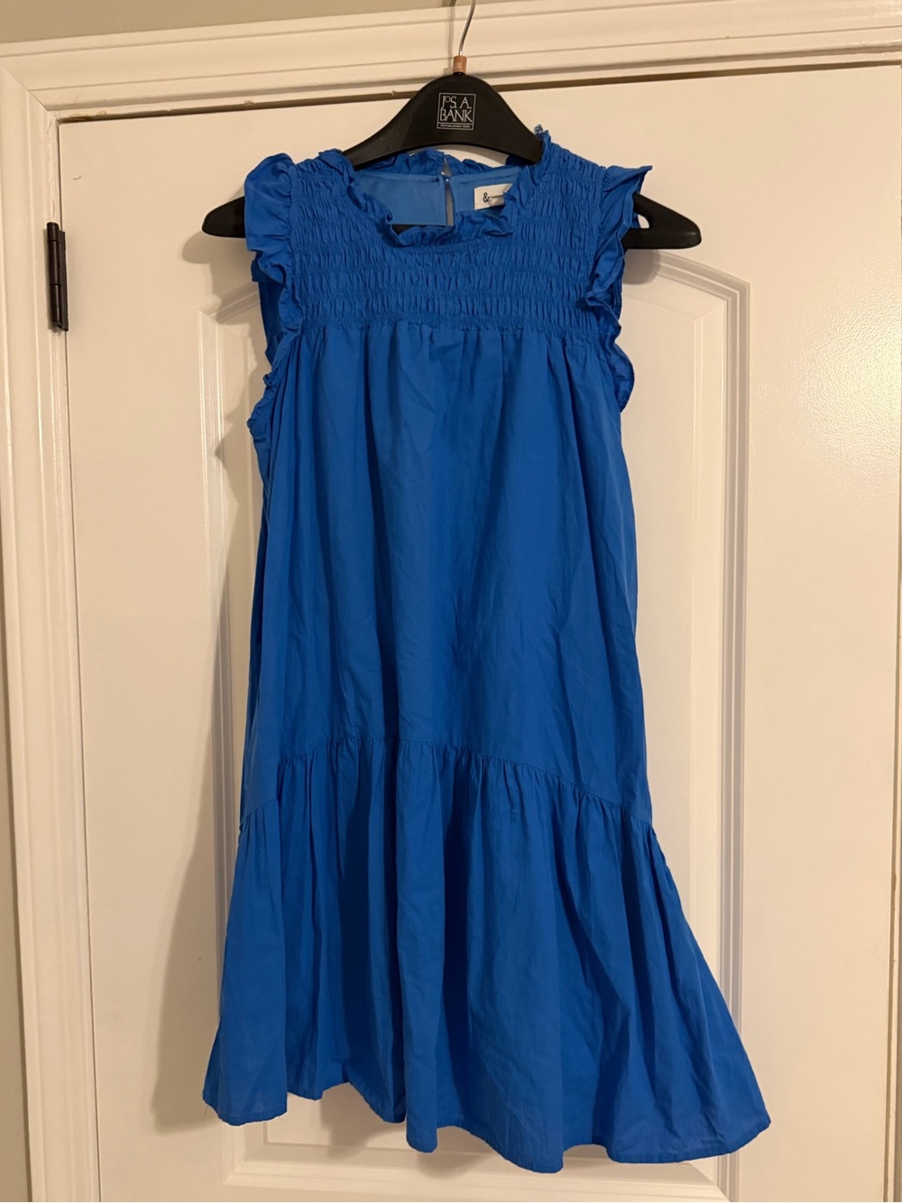 Smocked Ruffle Trim Midi Dress in Bright Blue